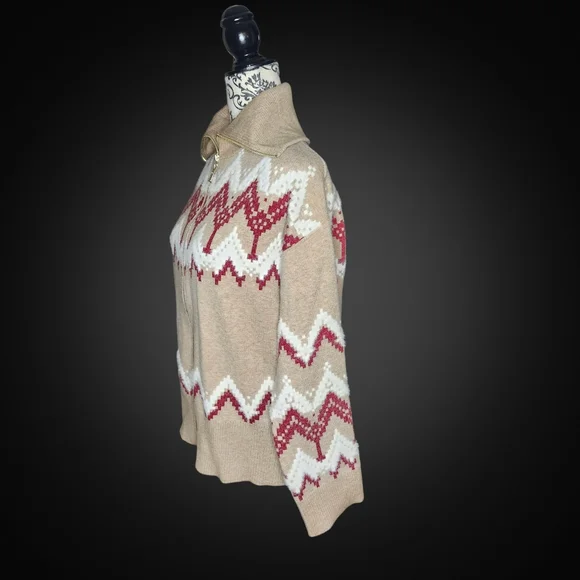 CYNTHIA ROWLEY Patterned Zip Up Sweater - Small - Picture 5 of 8